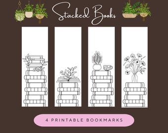 Stacked Books Coloring Bookmarks | Book Tracker (Printable)