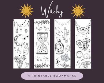 Witchy Coloring Bookmarks | Celestial, Tarot, Mystical Crystals, Moons (Printable)