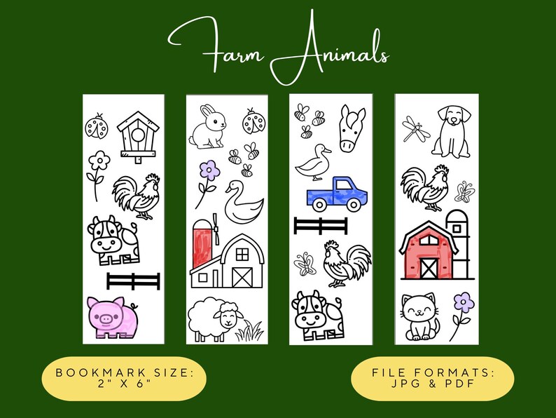 Farm Animals Coloring Bookmarks | Kids Classroom Printable (printable ...