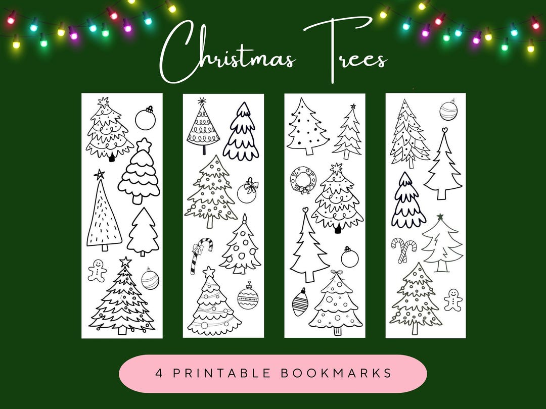 Christmas Trees Coloring Bookmarks | Ornaments & Evergreens (printable ...