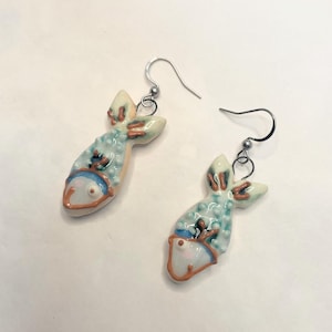Fish Ceramic Earrings, Fun Earrings Shipped like Fishes, Cutesy Original Jewelery, Colorful Jewelery for Women, Present For Girlfriend