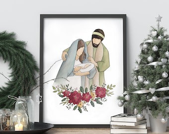Nativity Christmas Watercolor Print