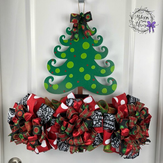 Christmas Tree Painted Wooden Door Hanger With Deco Mesh And Etsy