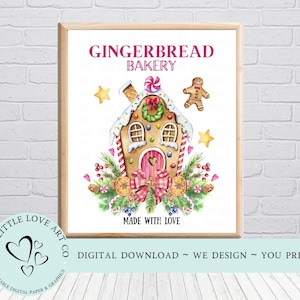 Gingerbread Bakery Sign Print, Gingerbread House Christmas Holiday Digital Print, 8 x 10, Holidays Wall Art, INSTANT DIGITAL DOWNLOAD