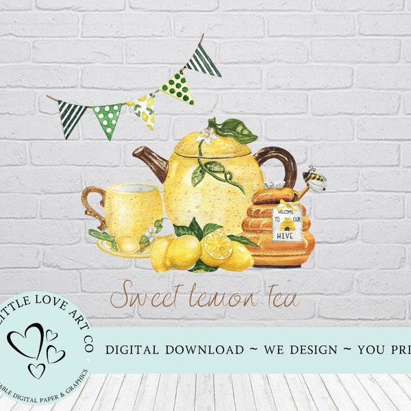 Sweet Lemon Tea PNG, Lemon Tea, Honey and Lemon, Lemons, Summer Lemon Decor, Lemons Sublimation Design, Instant Digital Download