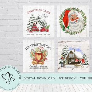 Christmas Cafe Cabin Santa Sign Designs, Jolly Santa Wreath, Holidays Plaque, Christmas Santa Sublimation Design, Instant Digital Download