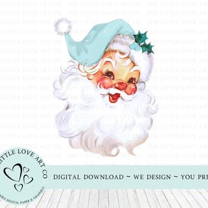 Papai Noel Vintage Azul, Papai Noel Alegre Retro, Design de Moletom de Natal, Caneca de Natal, Saco de Natal, PNG Download Digital Instantâneo
