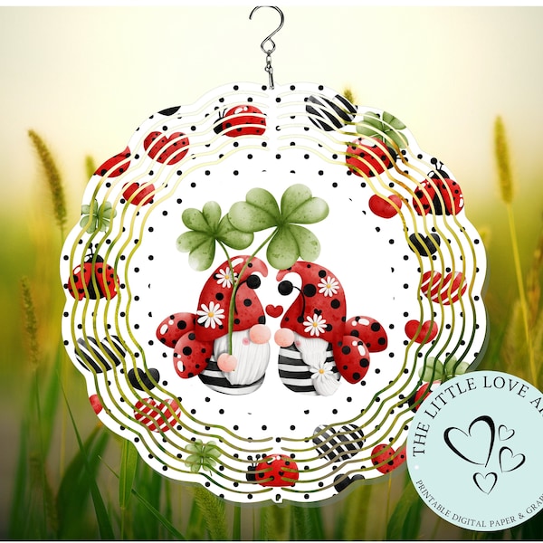 Ladybird Gnomes Wind Spinner Sublimation Design, Lady Bug Gnome, Wind Spinner Design, PNG, Summer Yard Decor, Instant Digital Download