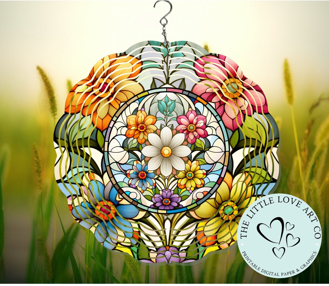 Stained Glass Wind Spinner Sublimation Design, Daisy Flower Wind ...
