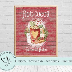 Hot Cocoa Sign Print, Cocoa Cookies Served Here Christmas Holiday Digital Print, Tiered Tray Sign, INSTANT DIGITAL DOWNLOAD