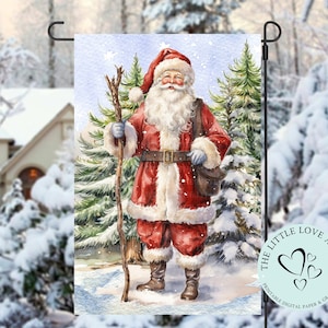Vintage Santa Christmas Garden Flag, Snowy Santa Christmas Holidays Flag PNG, Holidays Sublimation Design, Instant Digital Download