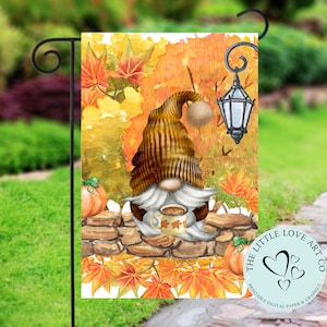 Fall Gnome Garden Flag, Autumn Fall Decor Yard Flag PNG, Fall Gnome Sublimation Design, Pumpkins, Autumn Gnomes, Instant Digital Download