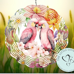 Girandola floreale con uccellini rosa, design a sublimazione, girandola con uccelli, design girandola con uccelli, PNG, decorazione da giardino, download digitale istantaneo