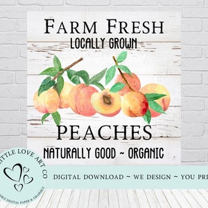 Farm Fresh Peaches Design, Znak Peaches, Wystrój domu wiejskiego, Znak kuchenny, Znak letniego wieńca, Wydruk cyfrowy, PNG, POBIERANIE CYFROWE