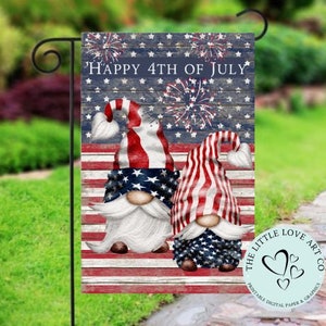 Bonne conception de sublimation de drapeau de jardin du 4 juillet, gnomes patriotiques, décoration de jardin de jour de l'indépendance, drapeau des Etats-Unis de porche, TÉLÉCHARGEMENT NUMÉRIQUE IMMÉDIAT