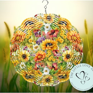 Girassol Brilhante Floral Wind Spinner Sublimação Design, Girassóis, Floral Spinner Design, PNG, Decoração de Jardim, Download Digital Instantâneo