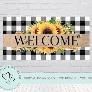 Bienvenue tournesol & abeilles Rectangle accroche-porte design en sublimation, plaque de bienvenue d'été, décoration de porche, tournesols, TÉLÉCHARGEMENT NUMÉRIQUE IMMÉDIAT