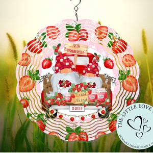 Ciężarówka z wiatraczkiem Strawberry Gnome Sublimacja Projektu, Wiatrak Strawberry PNG, Dekoracja Ogrodu Strawberry Gnome, Natychmiastowe Pobieranie Cyfrowe