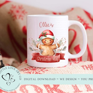 Design dell'omino di pan di zenzero di Natale, design della sublimazione della tazza di Natale, tazza di pan di zenzero, tazza della vigilia di Natale per bambini, PNG, download digitale istantaneo