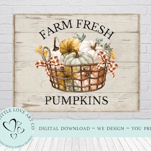 Farm Fresh Pumpkins Design ~ Wystrój domu wiejskiego, Dynie, Projekt tabliczki, Wydrukuj PNG, Papier do scrapbookingu Decoupage, POBIERANIE CYFROWE
