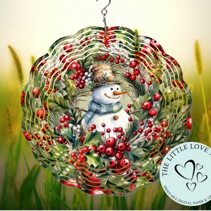 Snowman Christmas Holly Wreath Wind Spinner Sublimation Design, Snowman Spinner, Holly Wreath, PNG, Holiday Decor, Instant Digital Download