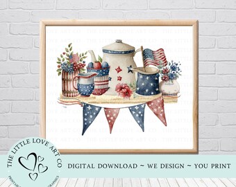10 x 8, 4th July Farmhouse Kitchen Wall Art Print, Strawberry Blueberry Print, Independence Day Printable PDF, Instant Digital Download