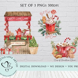 Set of 3 - Hot Cocoa Gingerbread Christmas Design, Hot Chocolate Sublimation Design, Red Christmas Mug, Hot Cocoa, Instant Digital Download