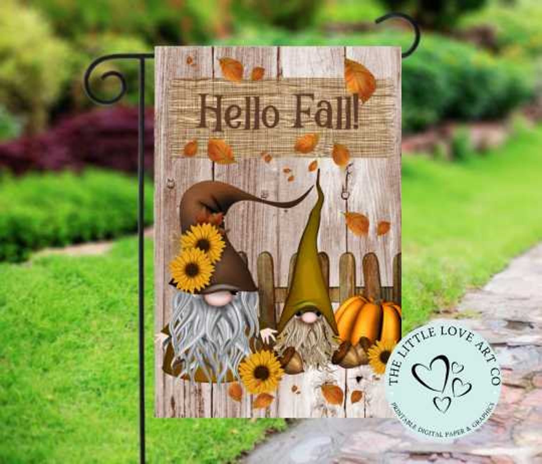 Hello Fall Gnome Garden Flag, Autumn Fall Decor Yard Flag PNG, Pumpkin