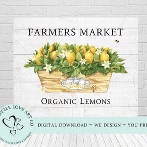 Organic Lemons Farmers Market Design, PNG, Farm Fresh Lemons, Lemon Sublimation Design, Lemon Crate, Instant DIGITAL DOWNLOAD