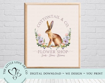 Cottontail & Co. Flower Shop Bunny Wall Art Print, Bunny Printable, Easter Decor, Farmhouse Easter, PDF, 8 x 10, Instant Digital Download