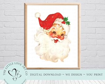8 x 10 Red Vintage Santa Christmas Wall Art Print, Father Christmas, Holidays Printable, Holidays Wall Art Print, Instant Digital Download