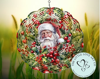 Diseño de sublimación de guirnalda navideña vintage de Papá Noel, guirnalda de acebo, PNG, decoración navideña, descarga digital instantánea