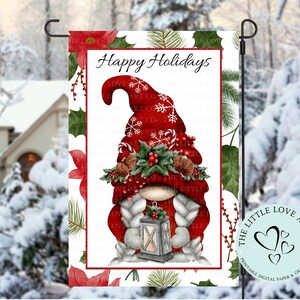 Buone vacanze Holly Gnome Flag Sublimation Design, Holidays Yard Flag, Decorazioni natalizie, Holly Gnome Porty Flag, DOWNLOAD DIGITALE IMMEDIATO