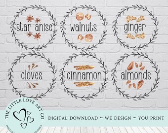 Spices Kitchen Pantry Label PNG, Farmhouse Kitchen, Organisation, Spice Jar, Spice Labels, Kitchen Storage, PNG, Instant Digital Download
