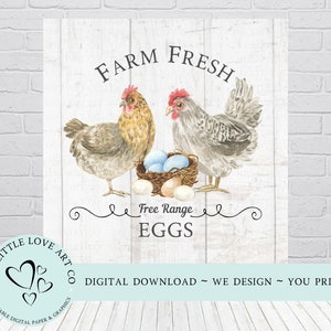 Diseño de letrero de huevos frescos de granja, decoración de granja, huevos de gallinas camperas imprimibles, huevos frescos PNG, papel para decoupage, DESCARGA DIGITAL