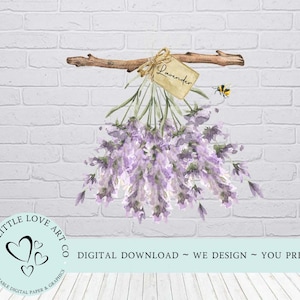 Lavender Bunch Branch, Farmhouse Decor, Rustic Sign, Printable PNG, Mug Sublimation, Lavender Pillow, Herbs, Instant Digital Download