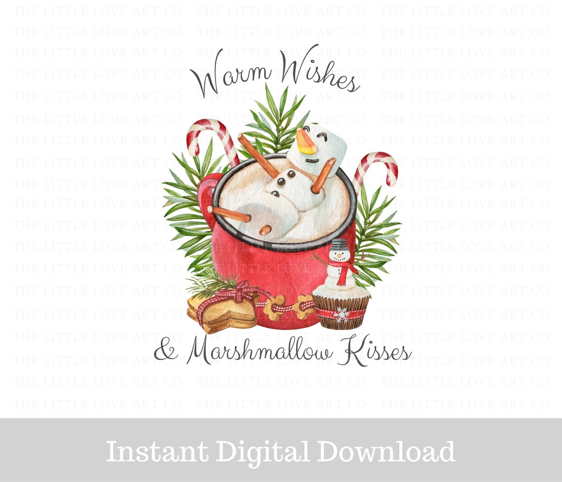 Warm Wishes Marshmallow Kisses Design Christmas Cocoa Mug Etsy