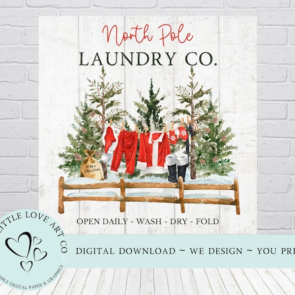 North Pole Laundry Co. Santa Jacket, Hat, Boots,Christmas Clip Art, Christmas Decor, Printable, Sublimation Design, Instant Digital Download