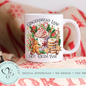 Hot Cocoa Gingerbread Christmas Design, Christmas Hot Cocoa Bar Sublimation Design, Christmas Mug and Cookies, Instant Digital Download