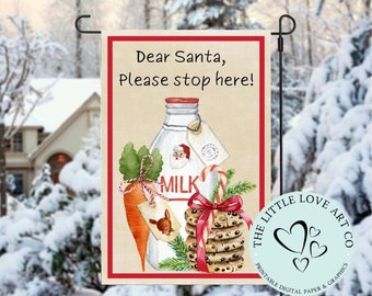 Santa Please Stop Here Garden Flag Sublimation Design, Milk For Santa Yard Flag, Christmas Decor, Porch Flag, INSTANT DIGITAL DOWNLOAD