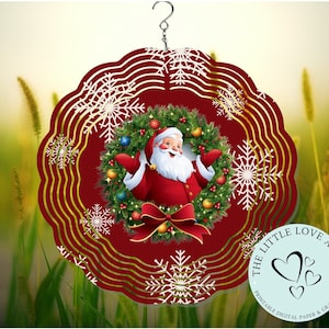 Vintage Santa Weihnachtskranz Wind Spinner Sublimationsdesign, Jolly Santa Spinner Design, PNG, Urlaub Dekor, Sofortiger digitaler Download