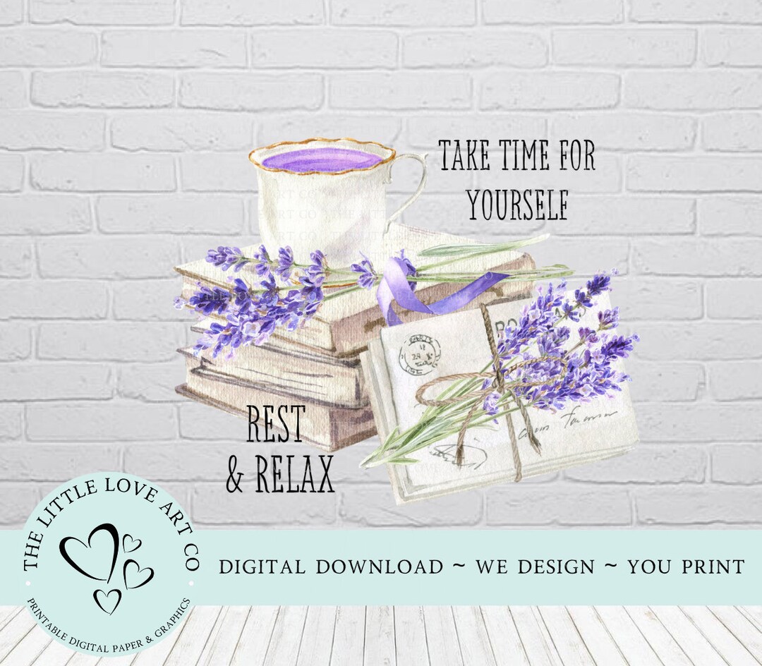 Lavender Tea &amp; Books PNG, Fresh Picked Lavender, Printable, Thoughtful ...