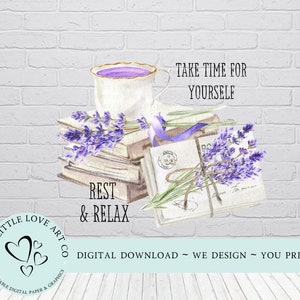 Lavender Tea &amp; Books PNG, Fresh Picked Lavender, Printable, Thoughtful ...