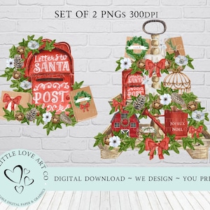 Set di 2 - Vassoio a più livelli con Babbo Natale e lettere a Babbo Natale PNG, sublimazione delle festività, tazza PNG, design dell'asciugamano, download digitale istantaneo