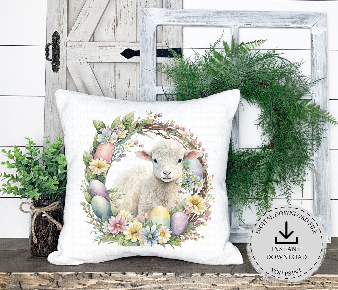 Lamb Easter Egg Wreath Design Spring Flowers Easter Wreath Etsy