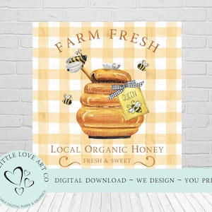 Farm Fresh Organic Honey Pot PNG, Bee Clip Art, Insect PNG, Beehive Clip Art, Sublimation Design, Transfer, Instant Download