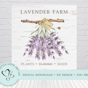 Lavender Farm Sign Design, Lavender Flower Bunch, Farmhouse Decor, Rustic Sign, Printable PNG, Decoupage Scrapbook Paper, DIGITAL DOWNLOAD