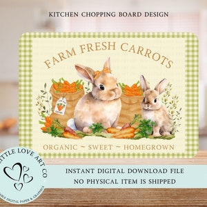 Farm Fresh Carrots Bunny Kitchen Cutting Board Design, Farmhouse Bunnies Kitchen Chopping Board, PNG, Farmers Market, Natychmiastowe pobieranie cyfrowe