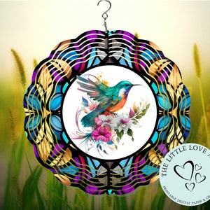 Stained Glass Wind Spinner Sublimation Design, Hummingbird Wind Spinner, Glass Spinner Design, PNG, Yard Decor, Instant Digital Download