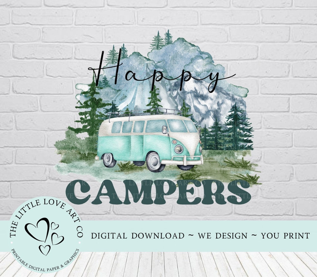 Zerbino Stampa Happy Campers Campervan Con Nastro Rosso - 60x40 Cm - Antiscivolo, Lavabile In Lavatrice - Per Interni/Esterni